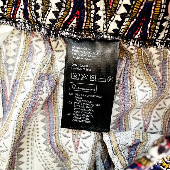 H&M Women's Maxi Geometric Viscose Elastic Waist Boho Crinkled Skirt Sz 12 - Picture 12 of 13